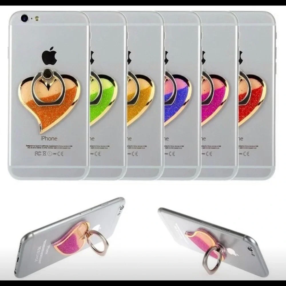 Heart Phone Ring Universal Orange Glitter Liquid Sand New